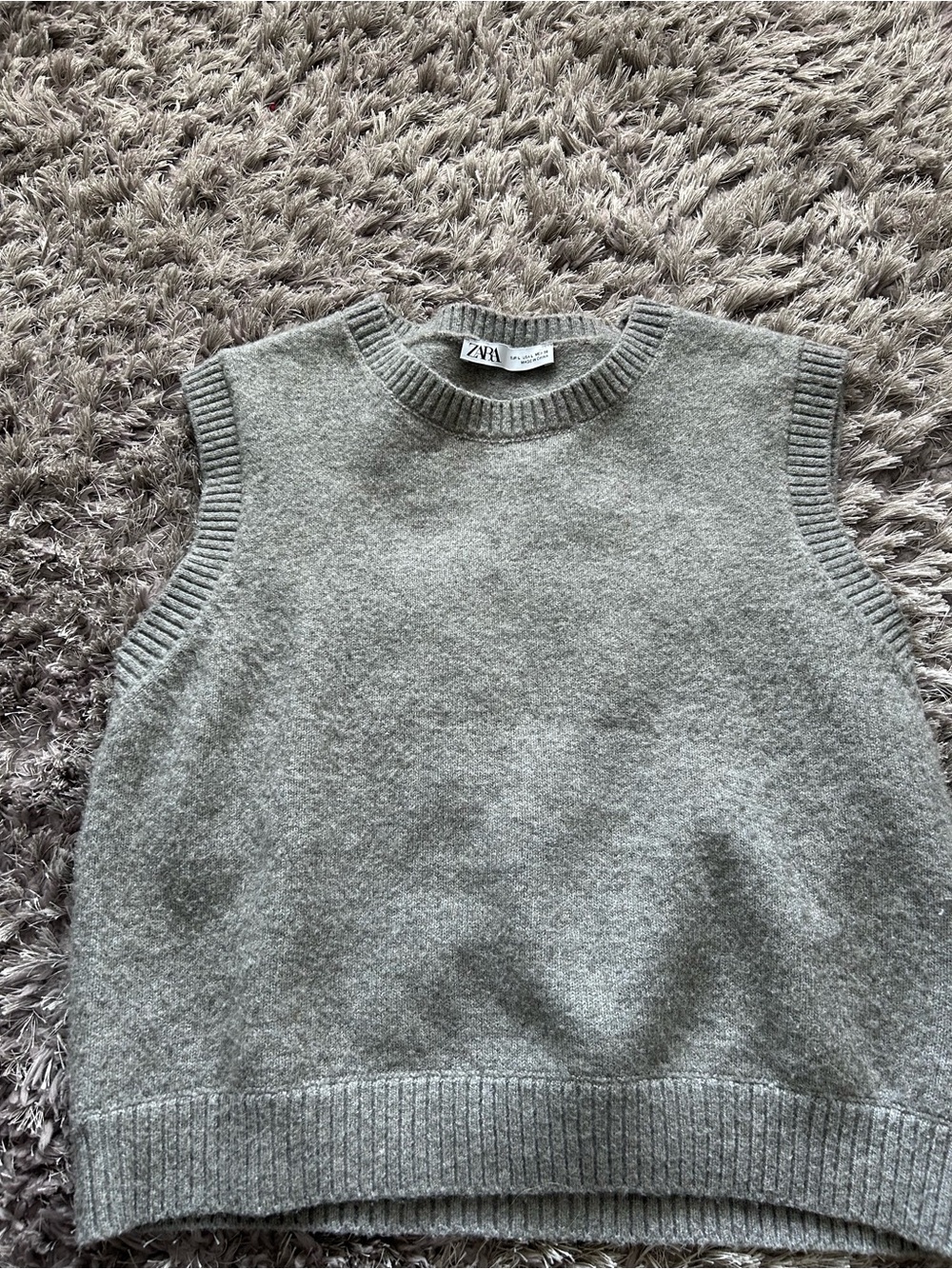 ZARA Light Gray Ribbed Crewneck Sweater